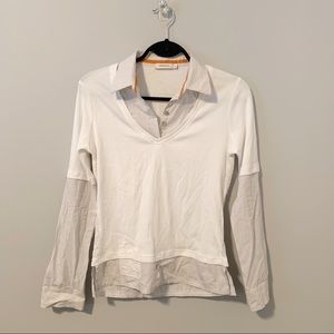 Sandwich_ UK Collared Striped Shirt T-Shirt Grey